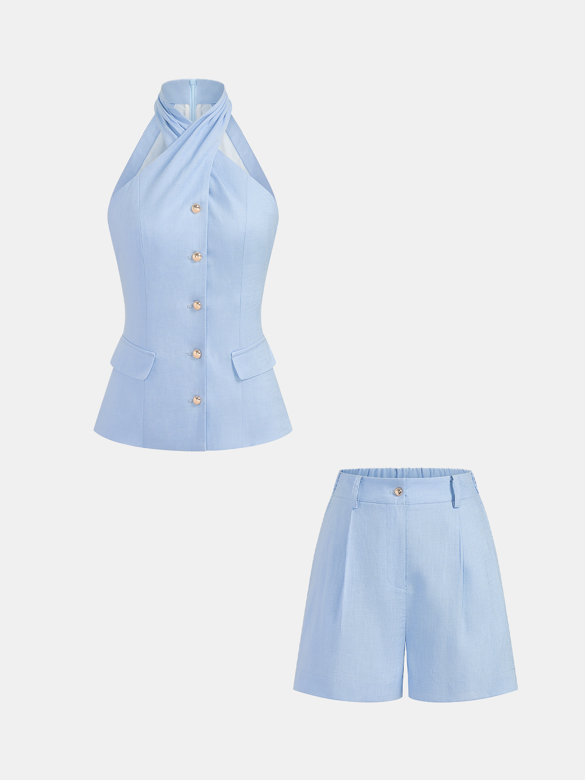 Ensemble gilet dos nu boutonné et short en mélange Tencel