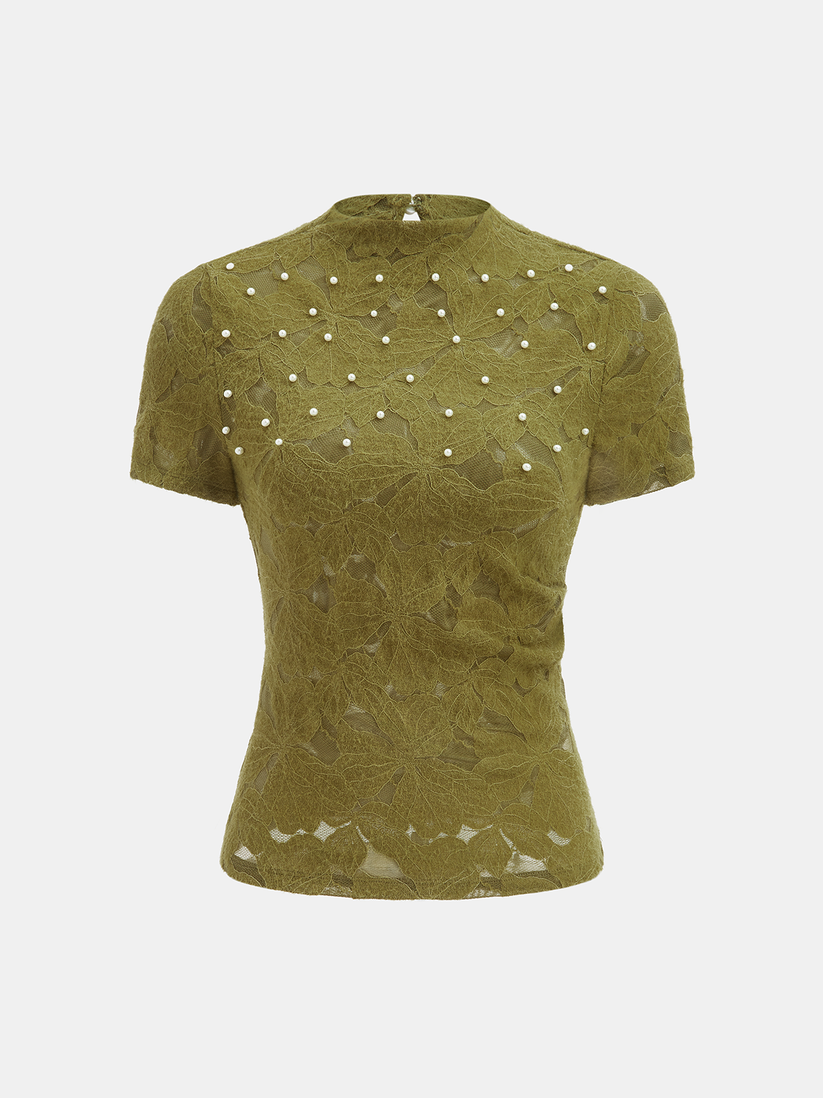 Pearl Embellished Lace Short Sleeve Top