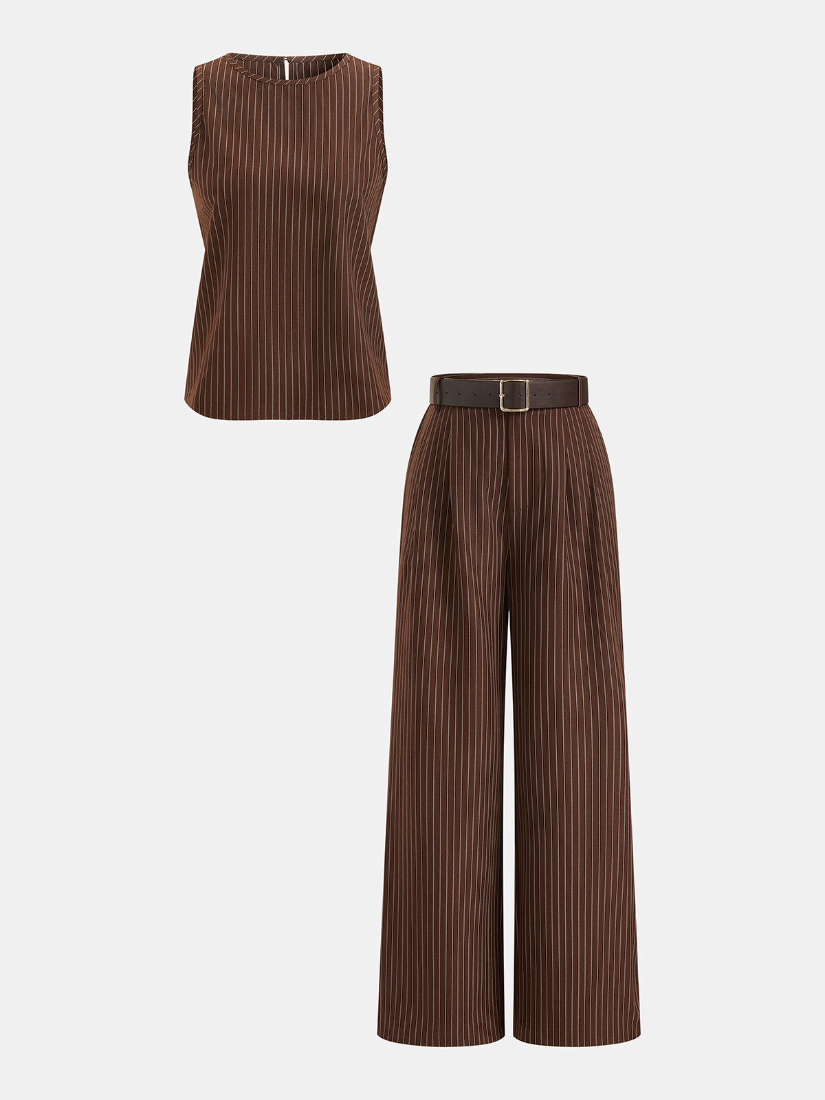 Nadelstreifen-Set aus ärmellosem Oberteil und Hose mit Gürtel