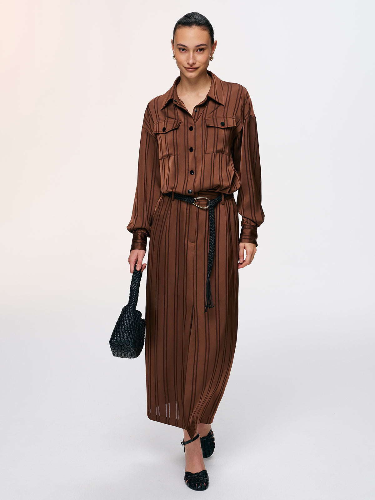 Striped Shirt & Midi Skirt Set