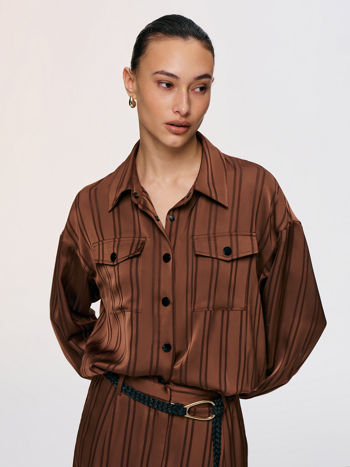 Striped Shirt & Midi Skirt Set