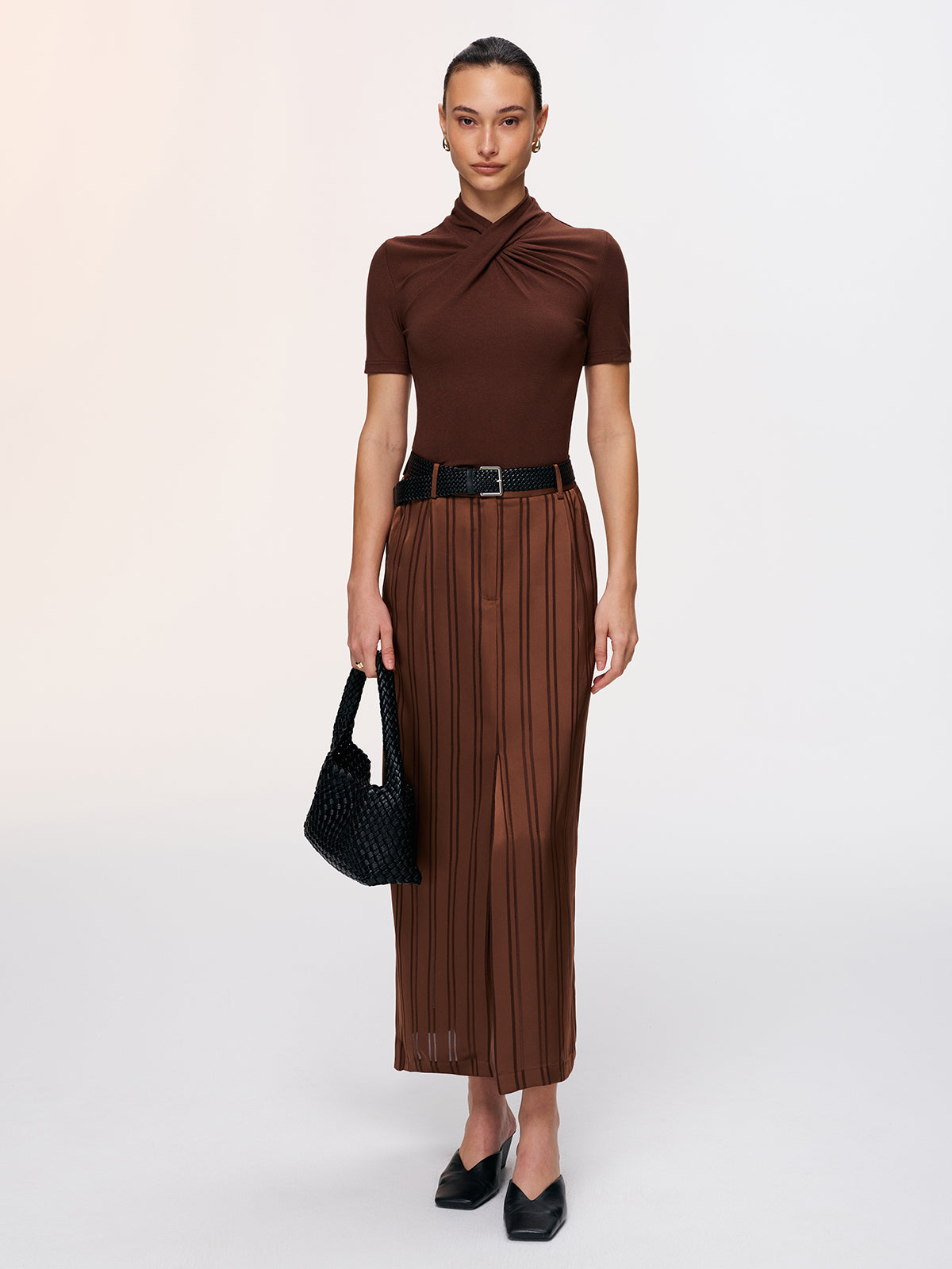 Striped Shirt & Midi Skirt Set