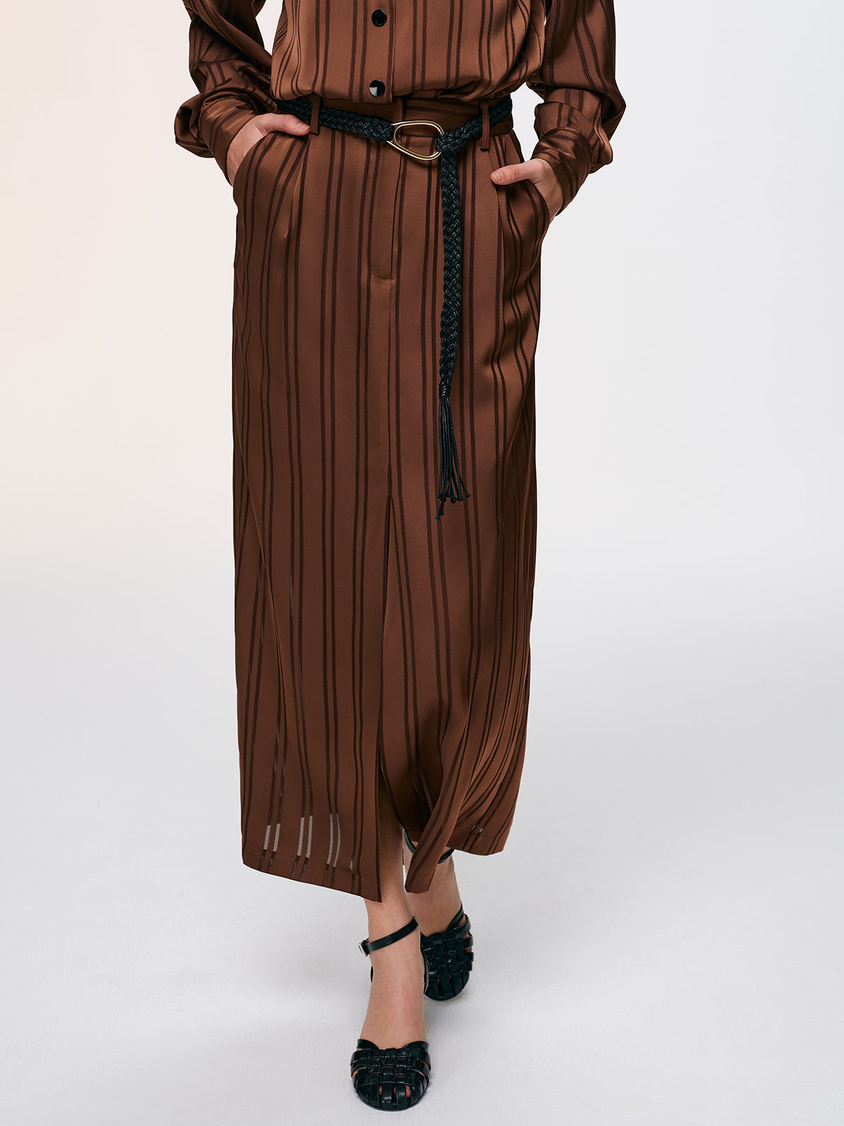 Striped Shirt & Midi Skirt Set