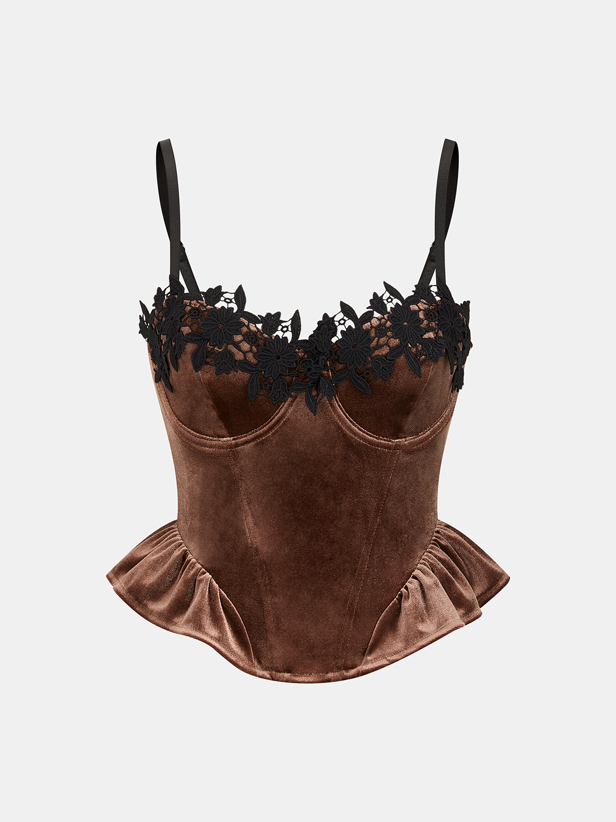 Velvet Floral Lace Ruffle Cami Top