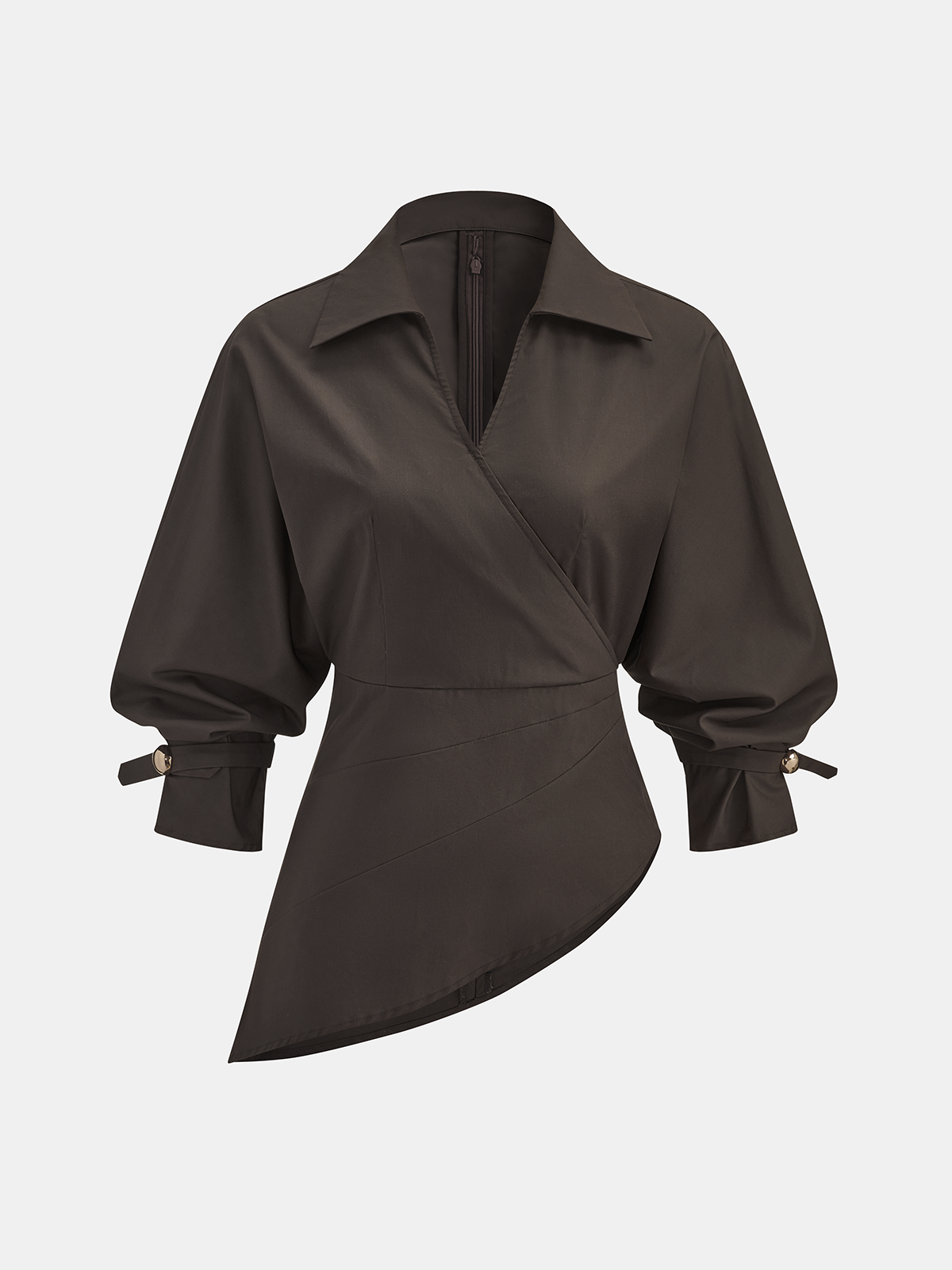 Tencel-Blend Asymmetric Wrap Blouse