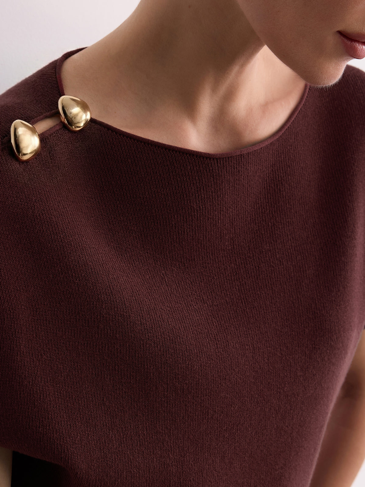 Metal Detail Batwing Sleeve Oversized Knit Top