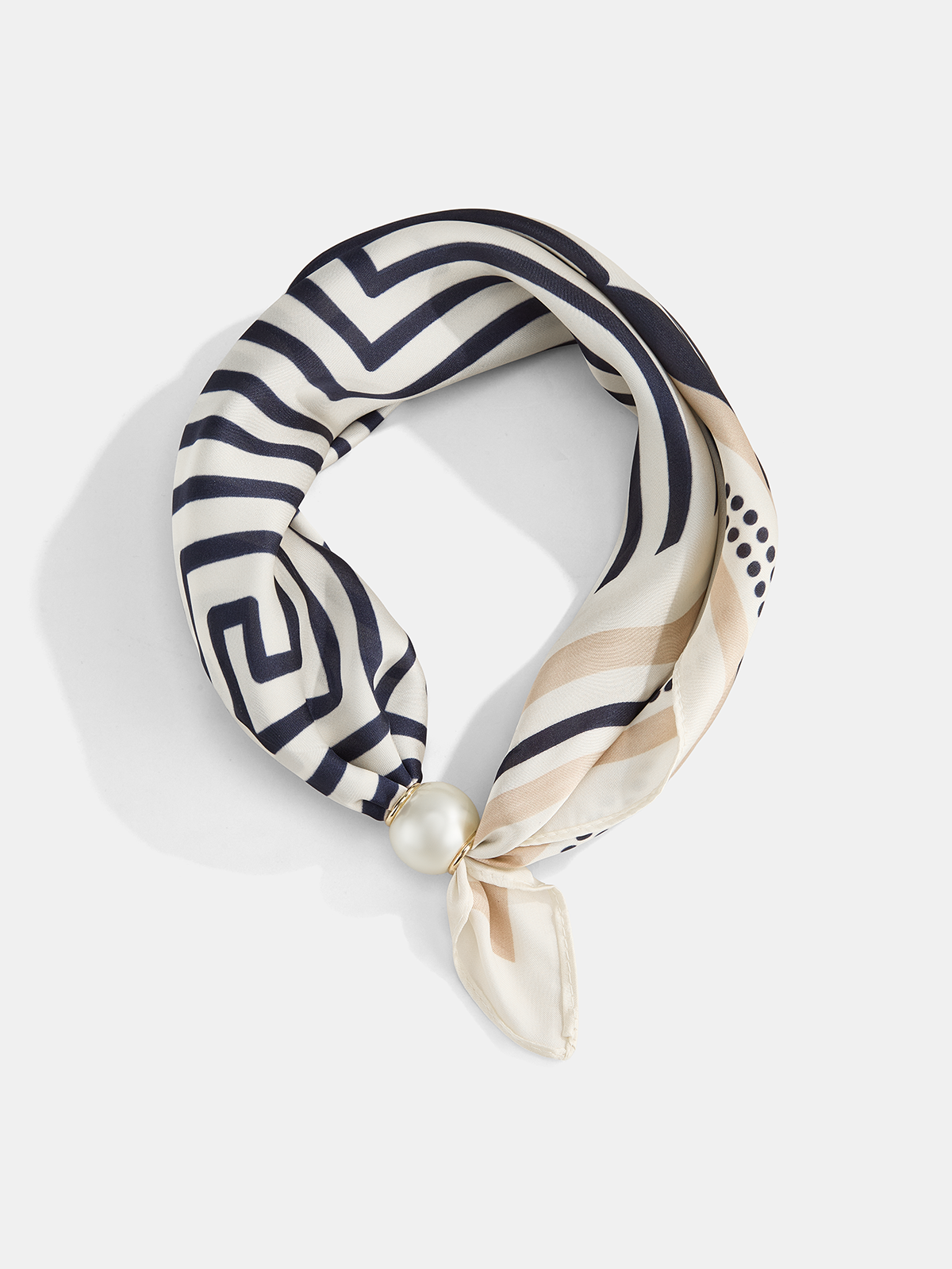 Pearl Buckle Closure Geometric Print Scarf