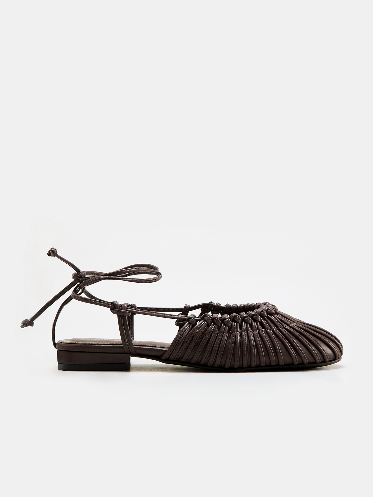 Leather Woven Lace-Up Flat Sandals