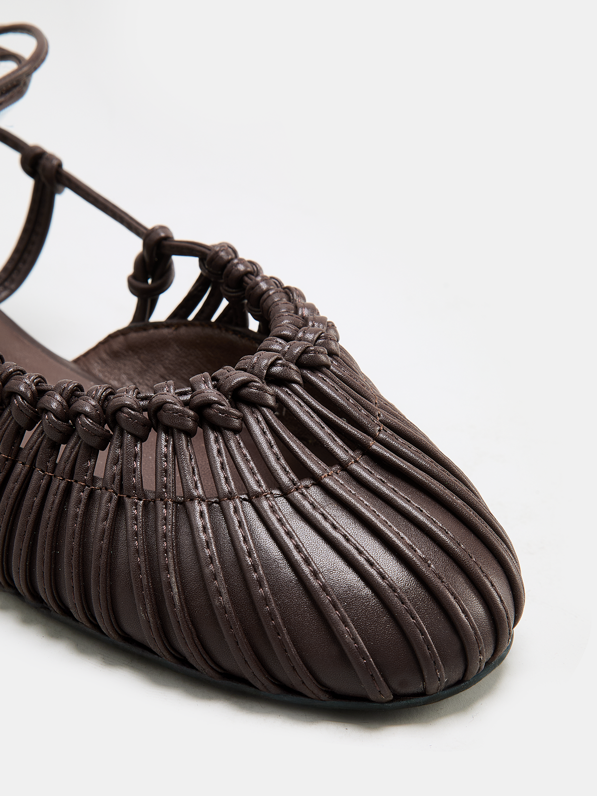 Leather Woven Lace-Up Flat Sandals