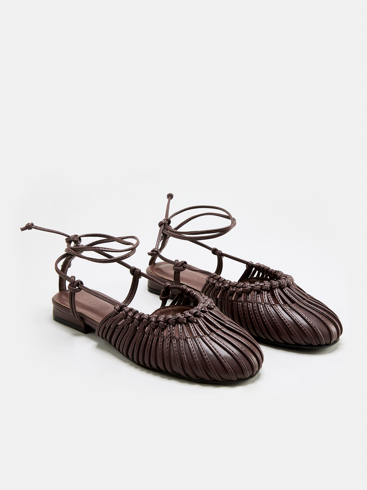 Leather Woven Lace-Up Flat Sandals