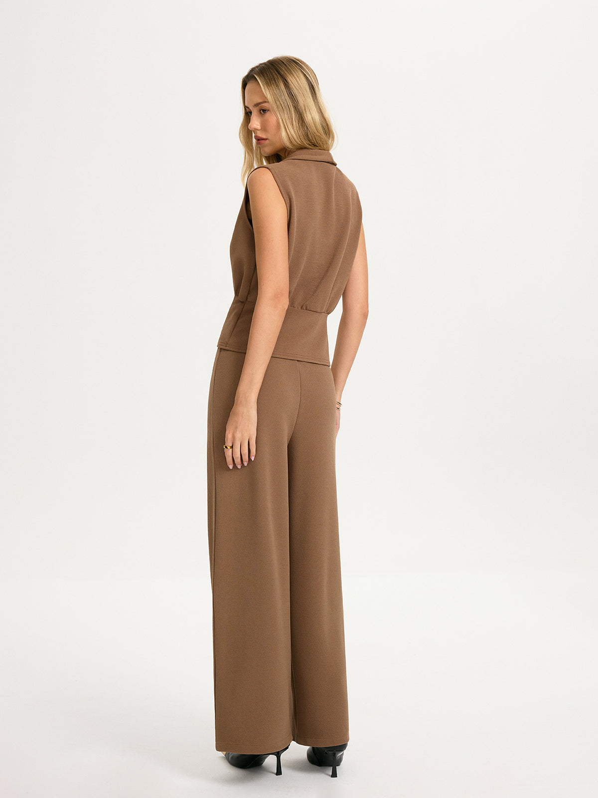 Ärmellose Bluse & Weite Hose Set