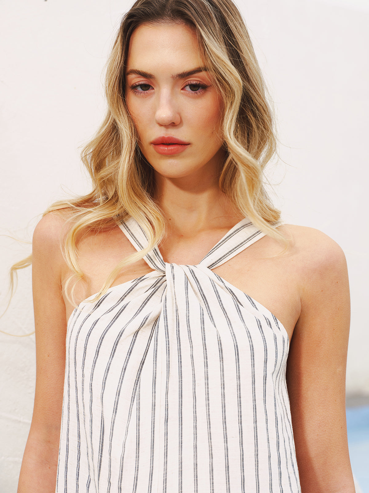 Halter Striped Cotton-Linen Maxi Dress