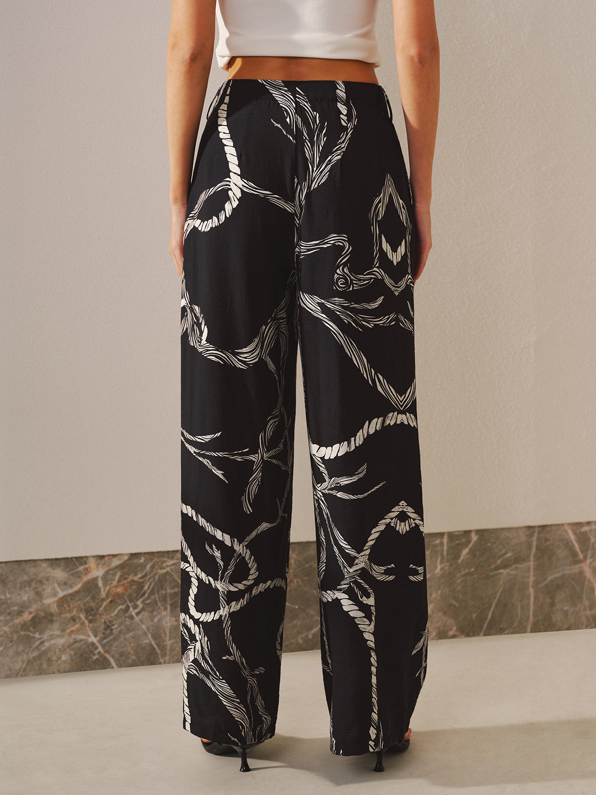 Pantalon large imprimé corde