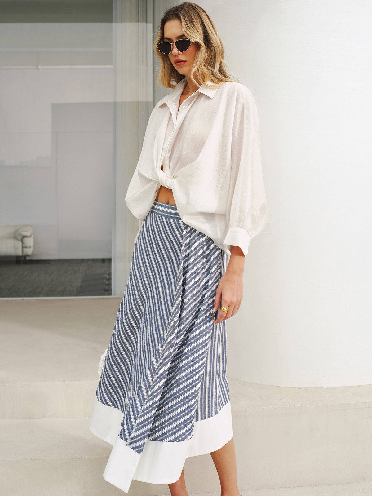 Twist Front Balloon Sleeve Button-Down Shirt