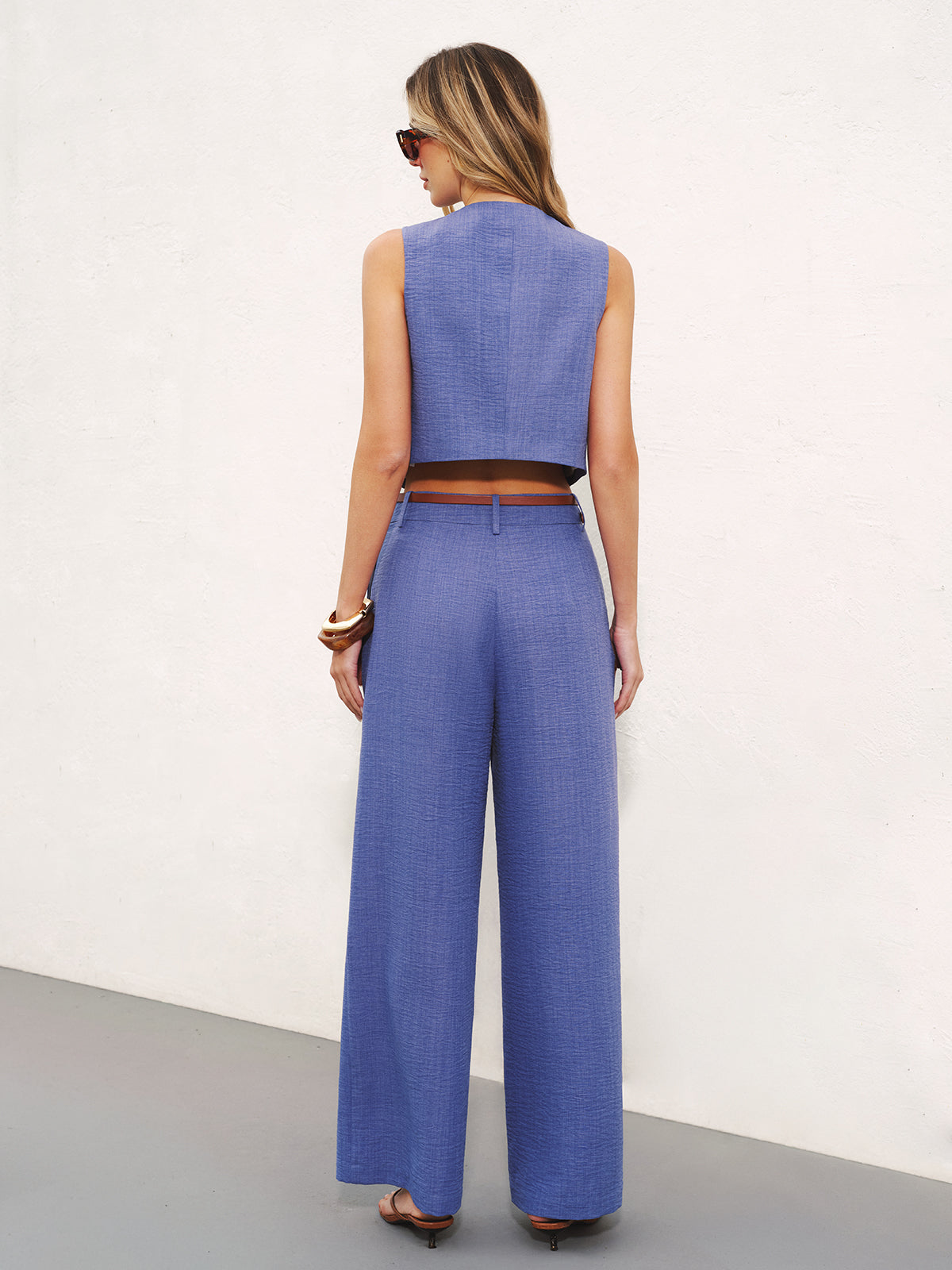 Sleeveless Button Top & Wide-Leg Pants Set