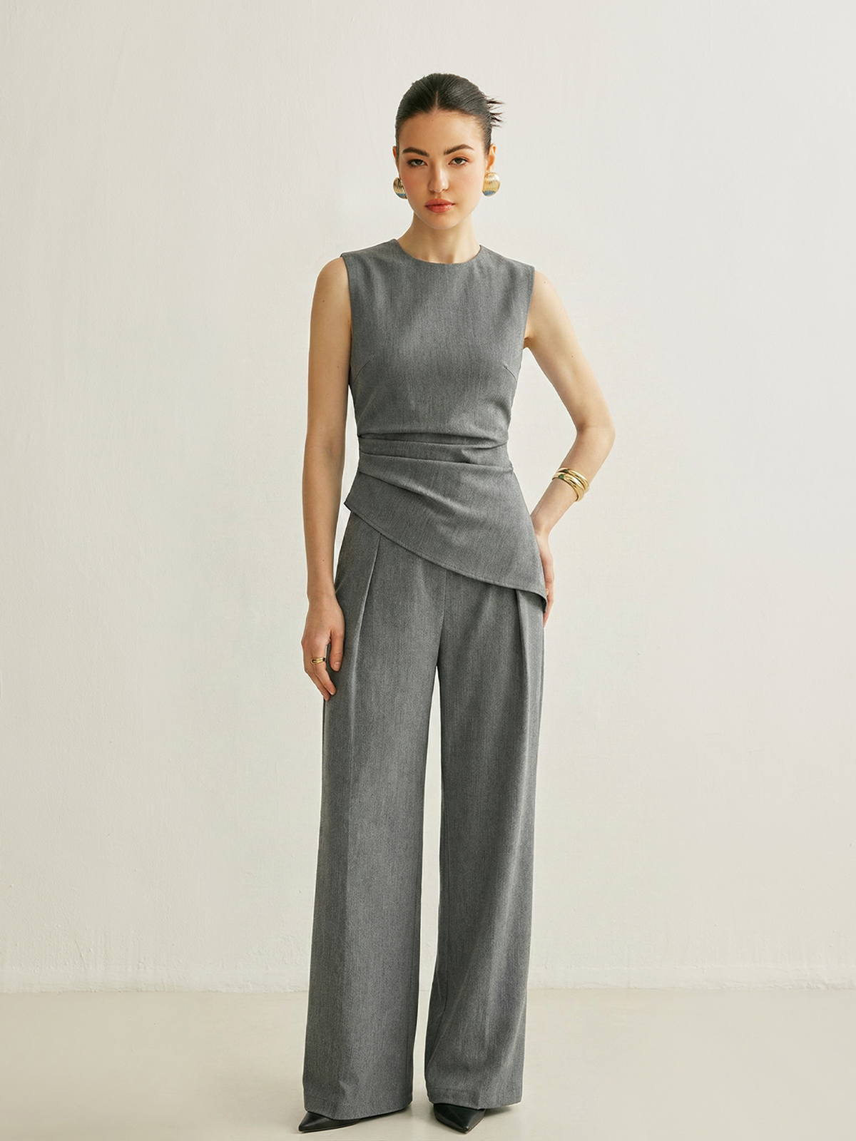 Sleeveless Asymmetric Top & Pleated Pants Set
