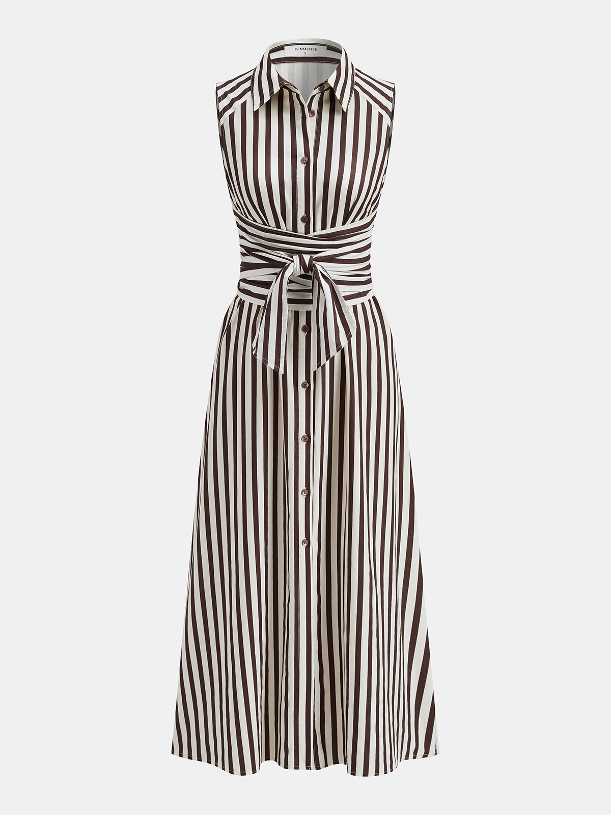 Robe longue sans manches rayée avec taille à nouer
