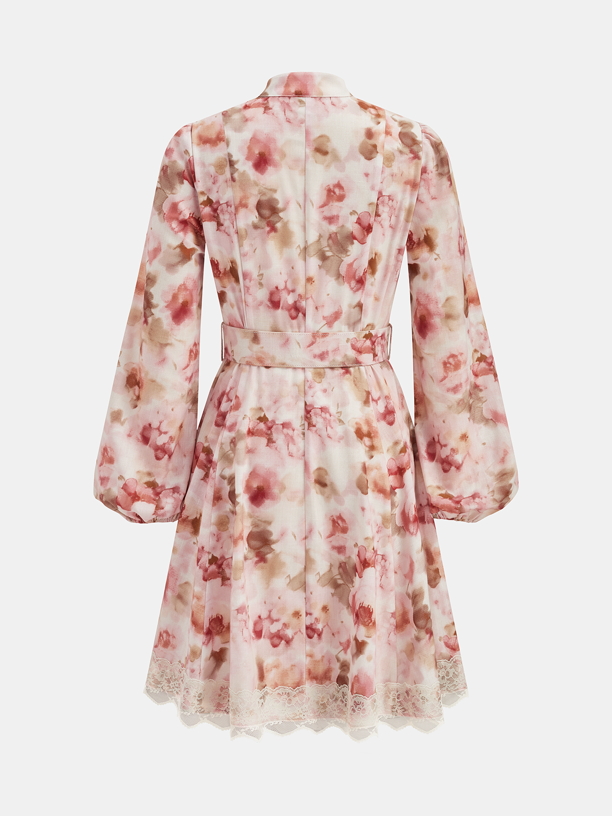 Floral Print Belted Lace Trim Mini Dress