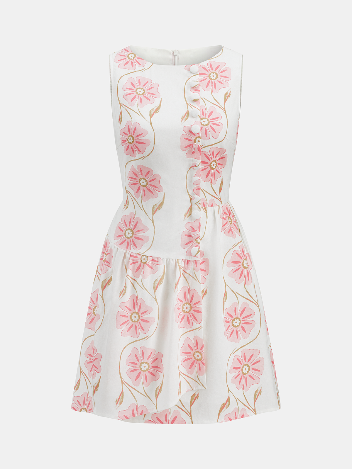 Floral Print Cotton Linen Sleeveless Dress