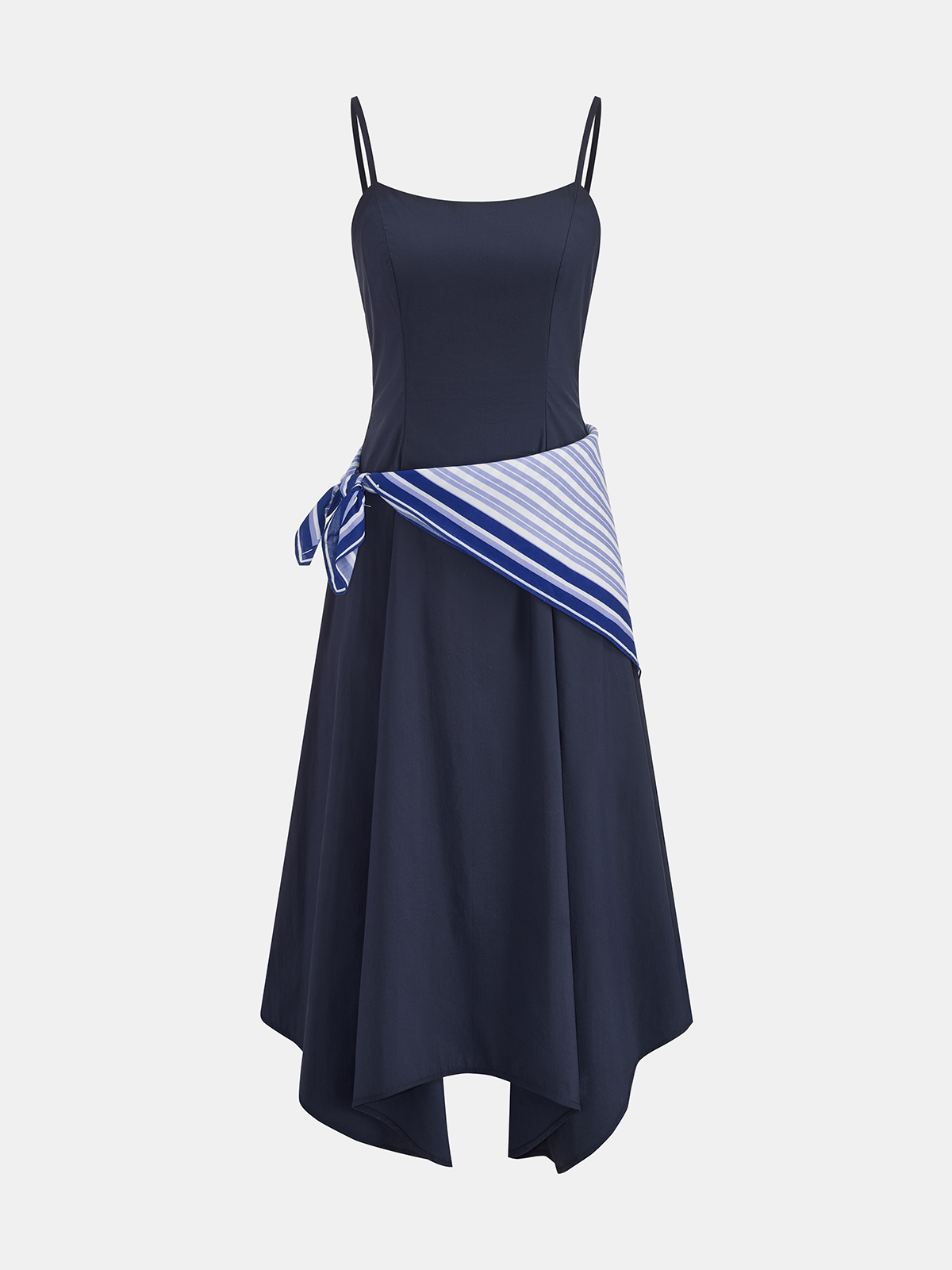 Midi-Kleid aus Baumwollmischung mit Kopftuch-Detail und Spaghettiträgern