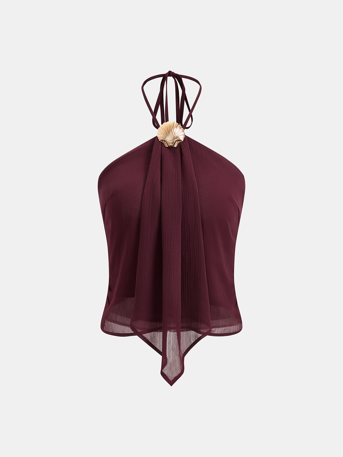 Shell Decor Halter Chiffon Tank Top
