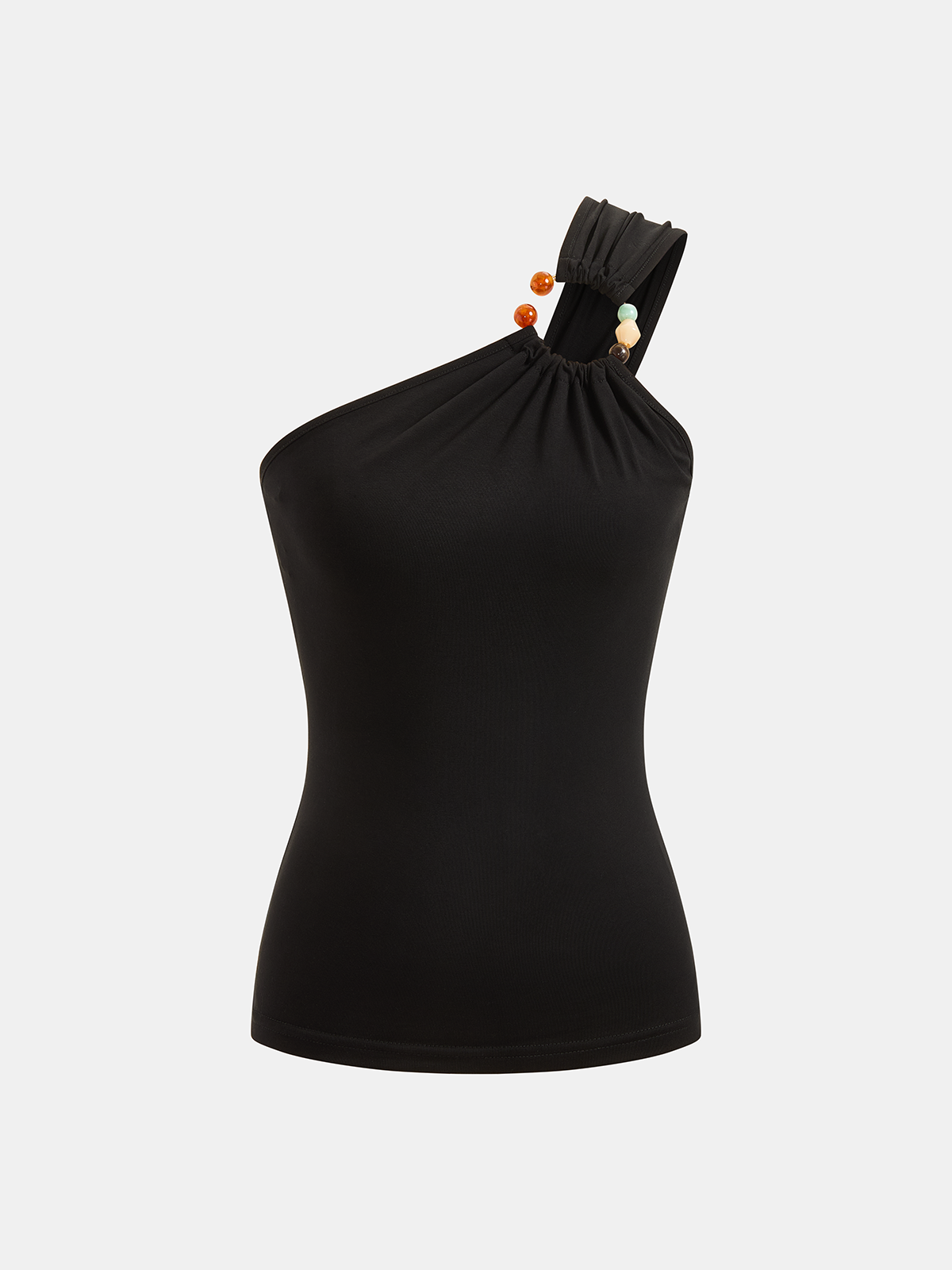 One Shoulder Beaded Fitted Tank Top