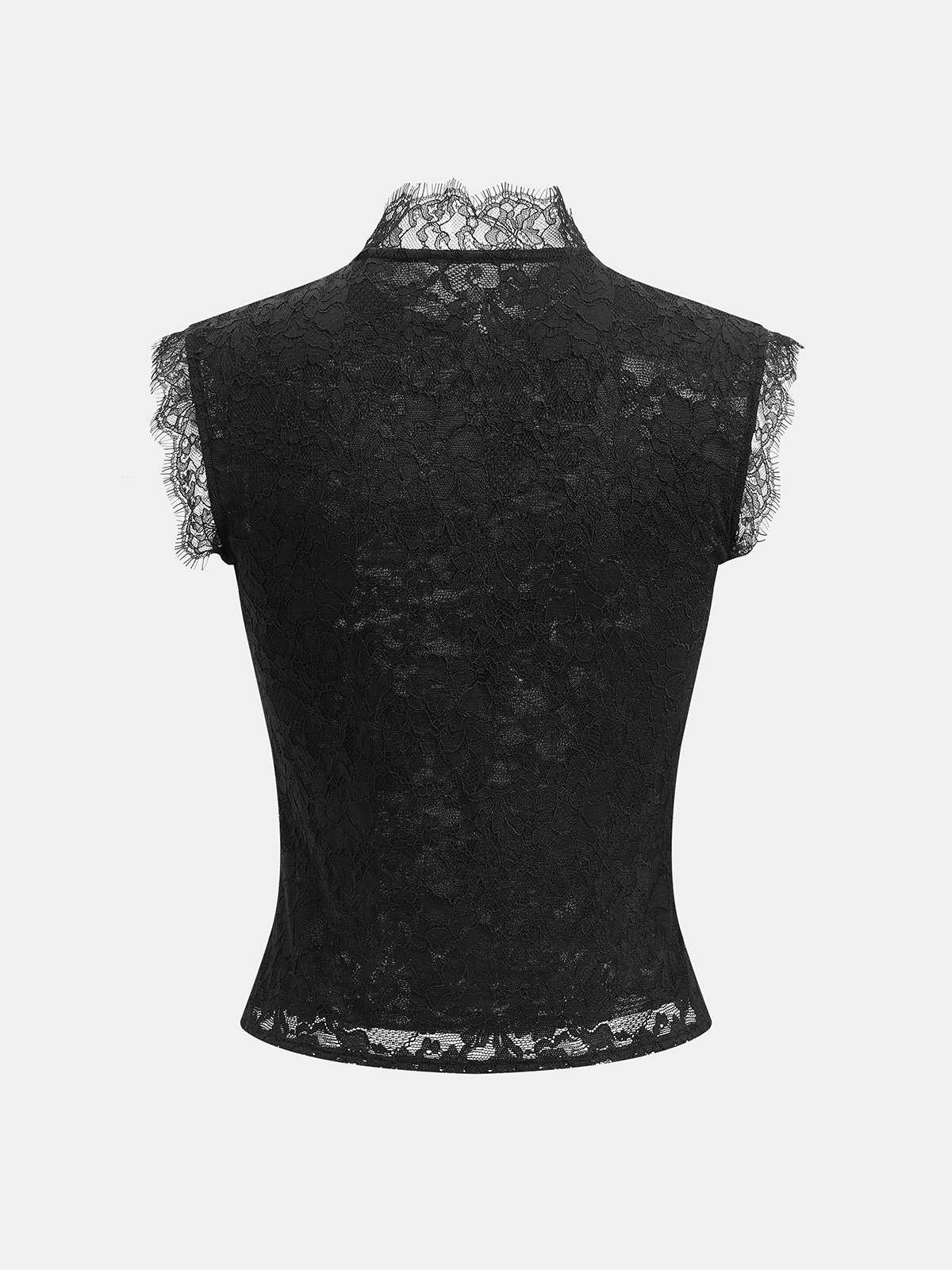 Haut en dentelle à col mandarin boutonné et imprimé floral