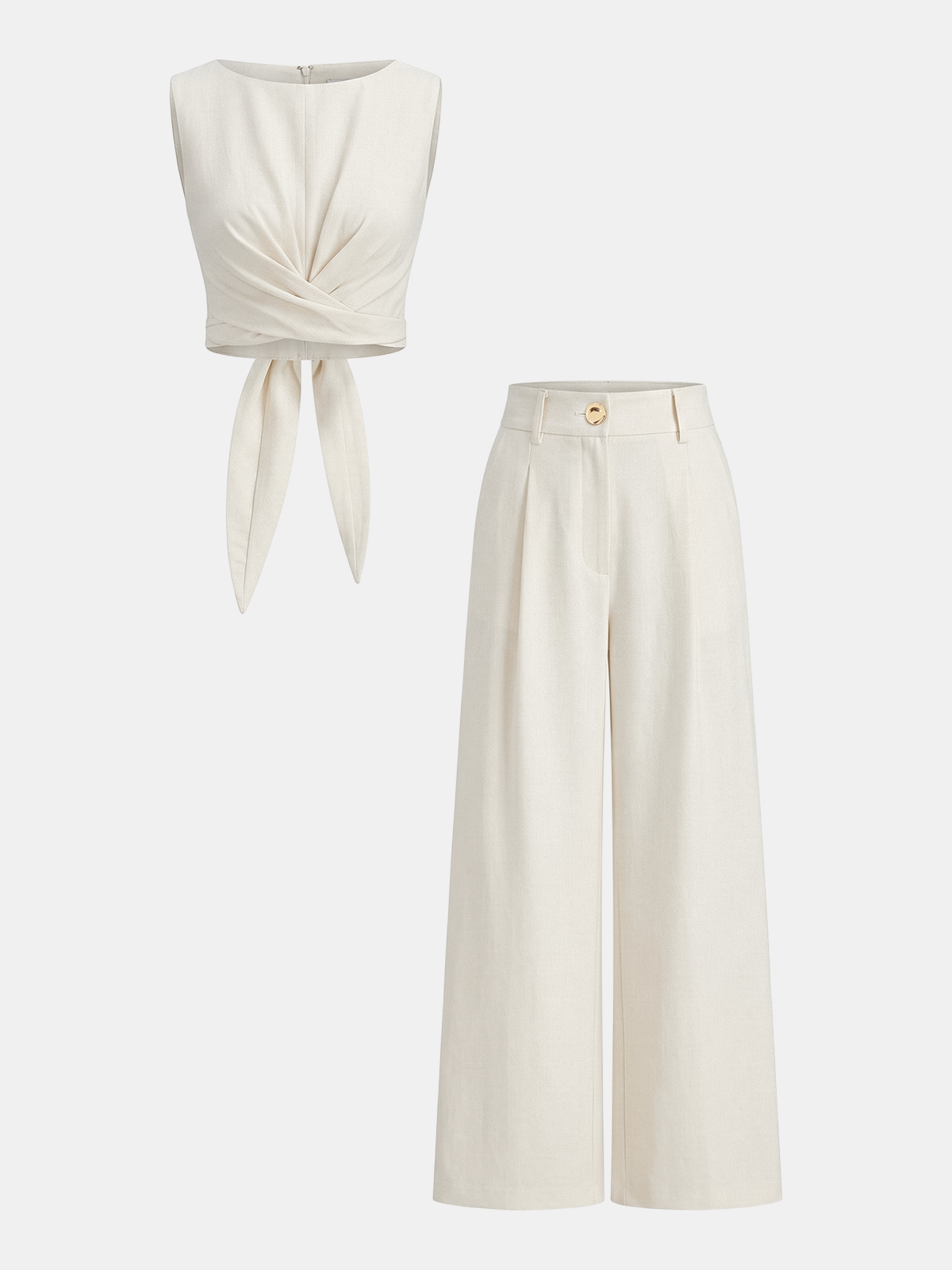 Verkreuztes Crop Top & Hose mit weitem Bein Set
