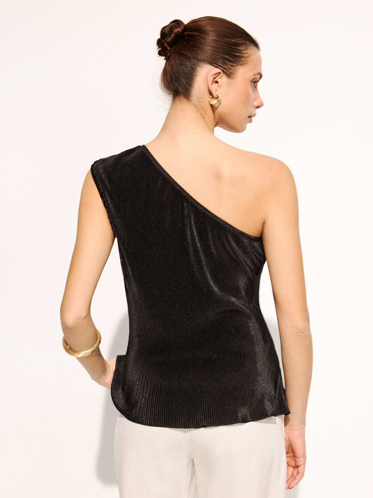 Metal Decor Textured One Shoulder Tank Top