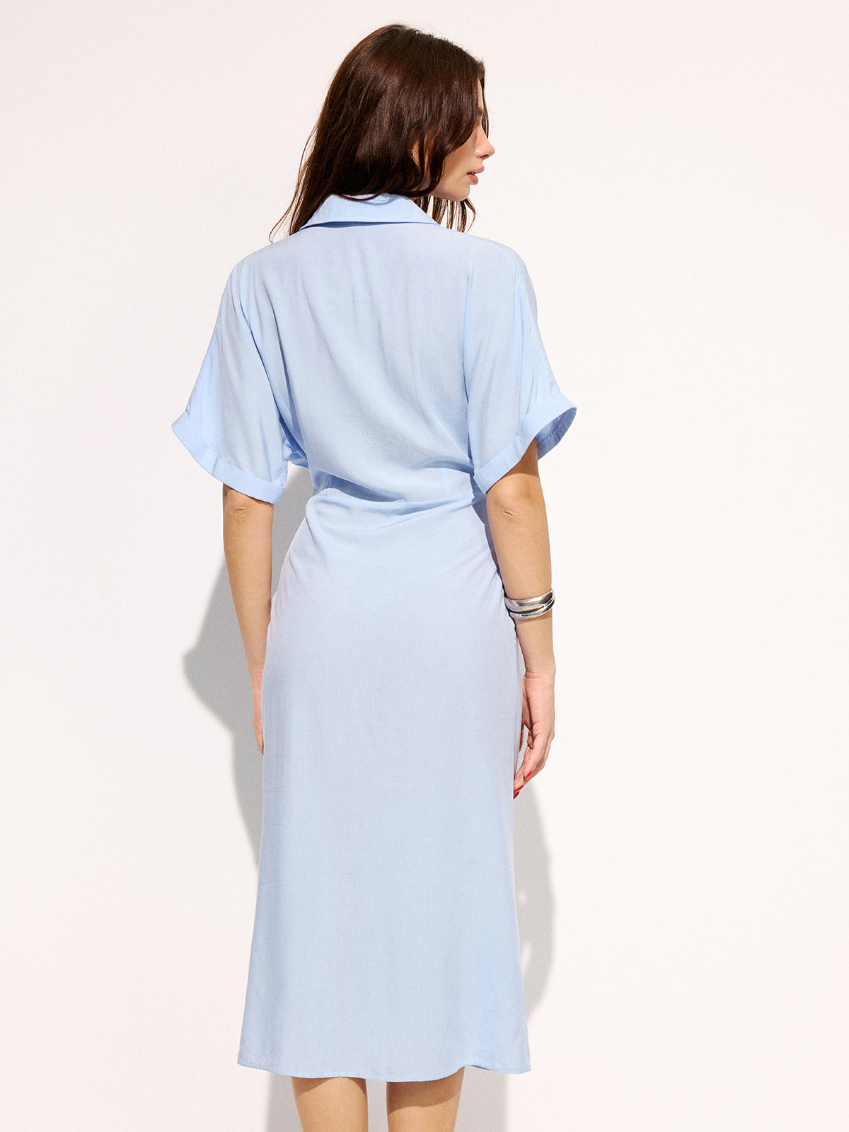 Tie-Waist Short Sleeve Maxi Shirt Dress