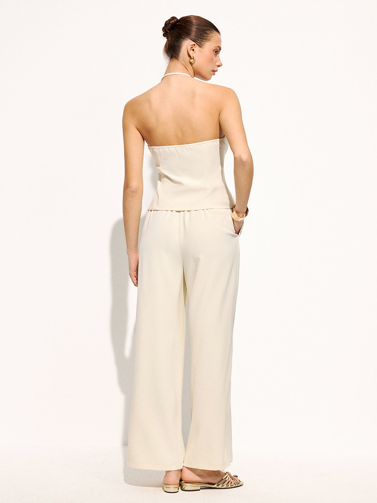 Bead Detail Asymmetric Halter Top & Pants Set