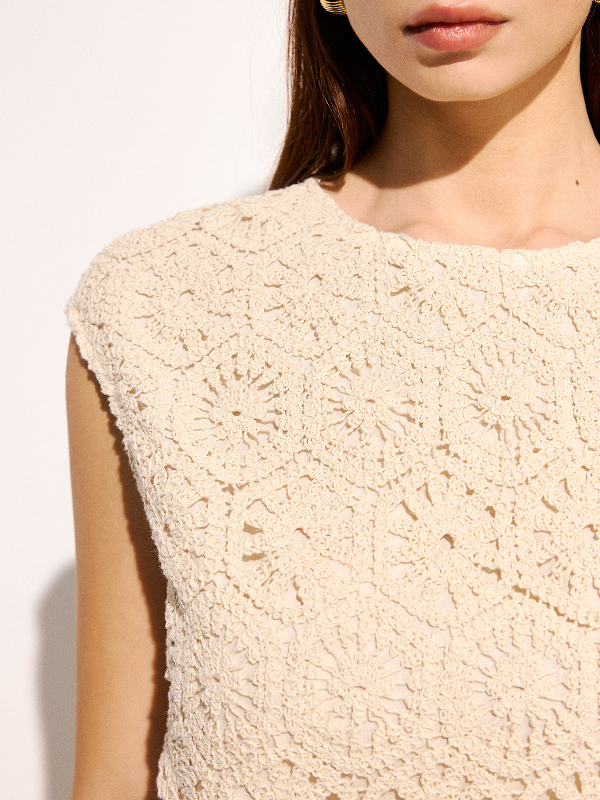 Crochet Sleeveless Crop Top & Pants Set