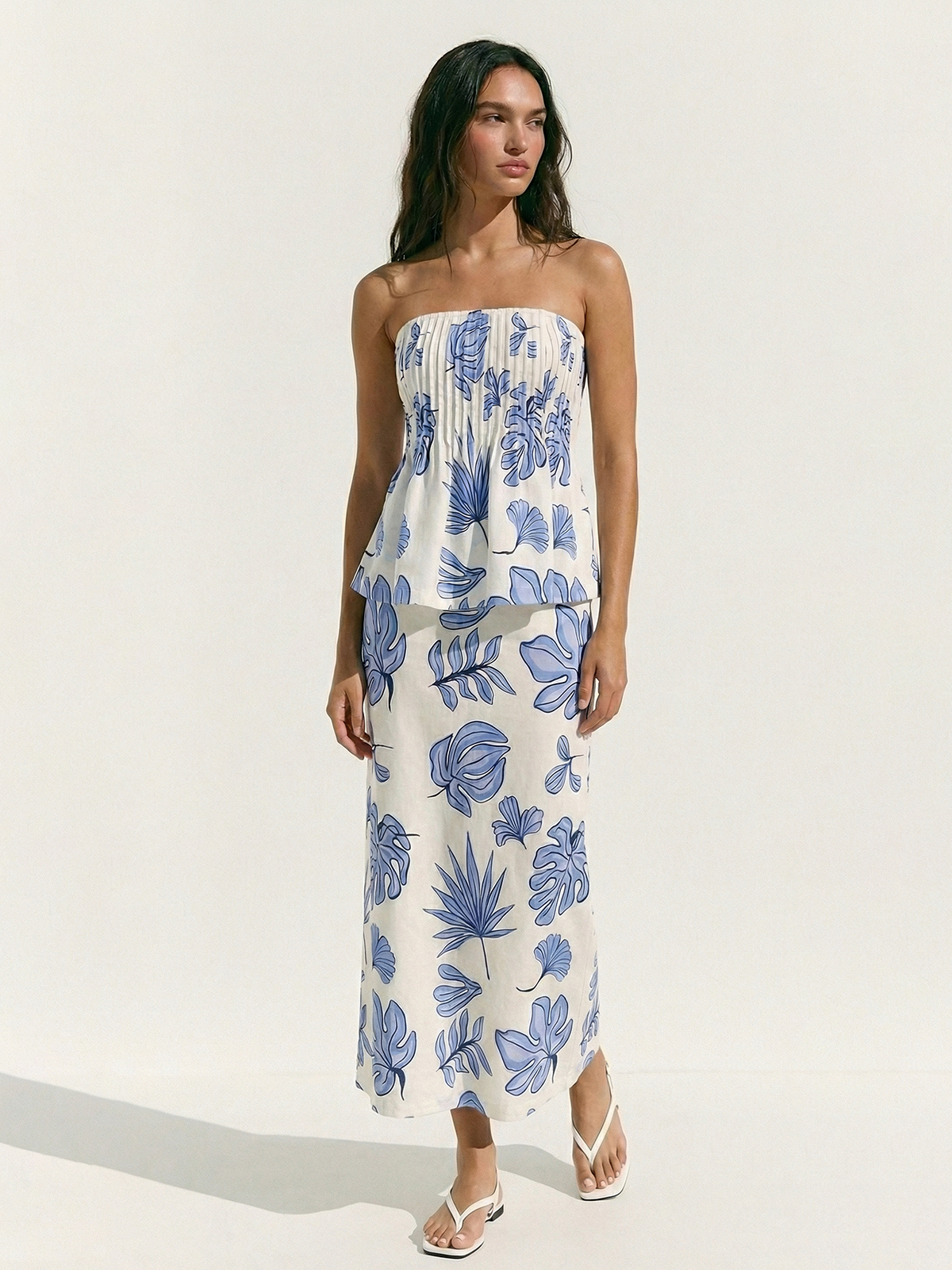 Strapless Printed Top & Maxi Skirt Set