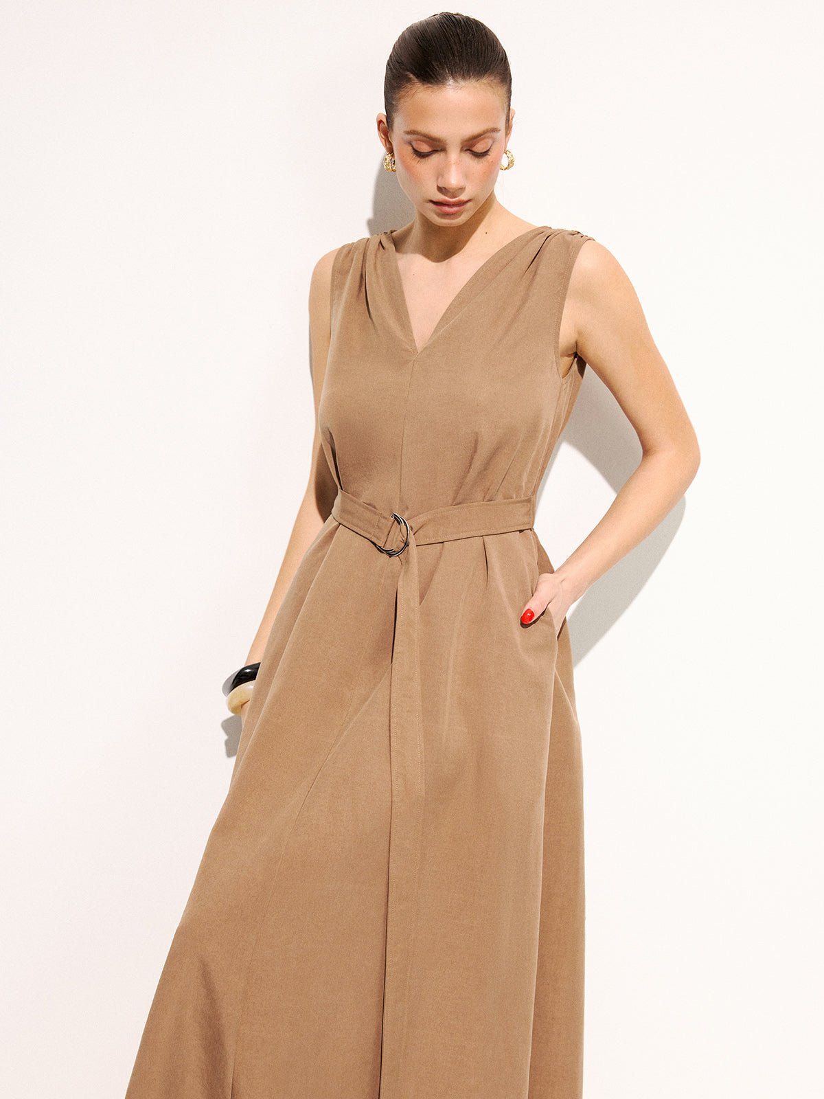 Sleeveless Belted Pocketed Maxi Dress