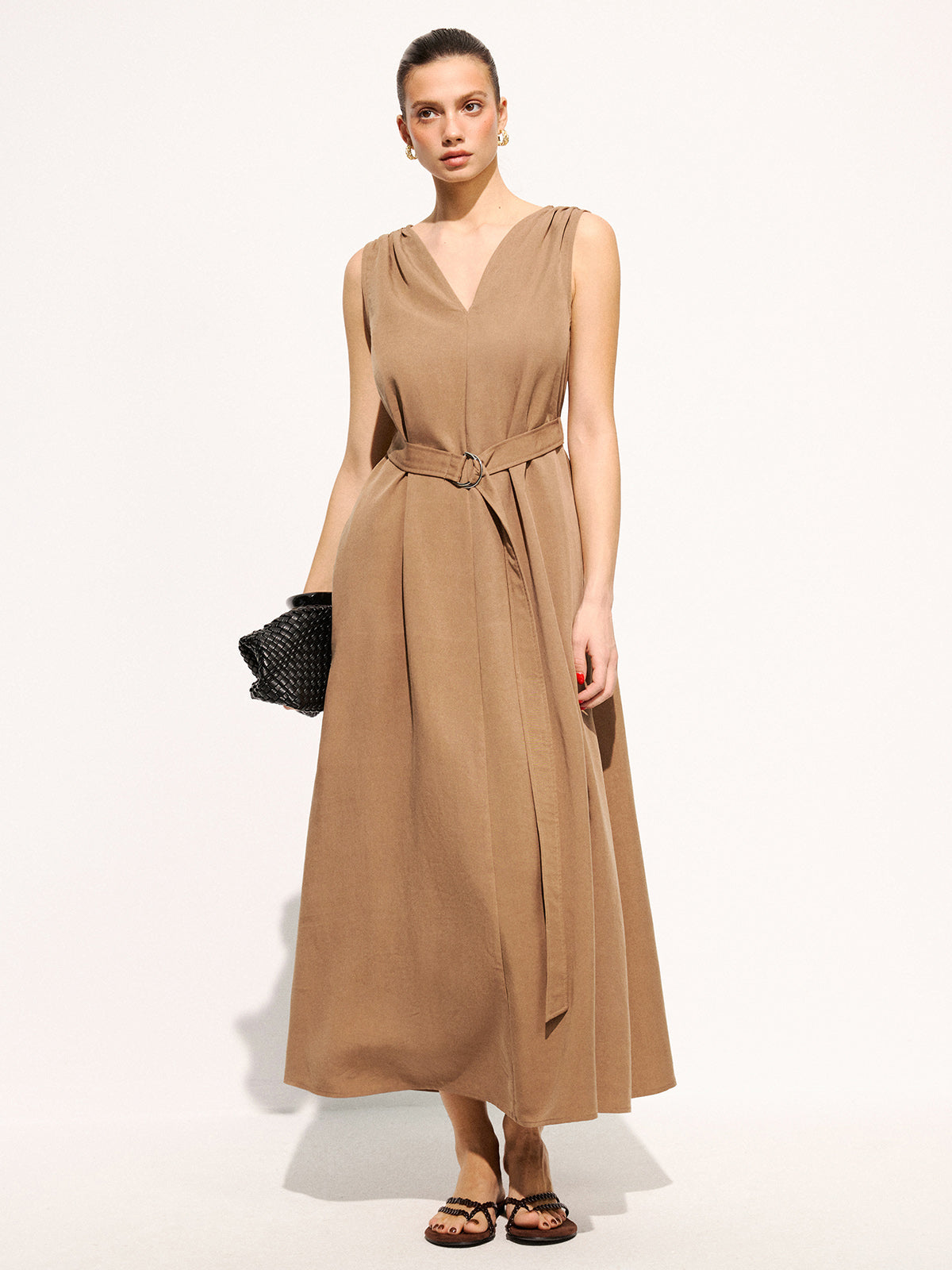 Sleeveless Belted Pocketed Maxi Dress