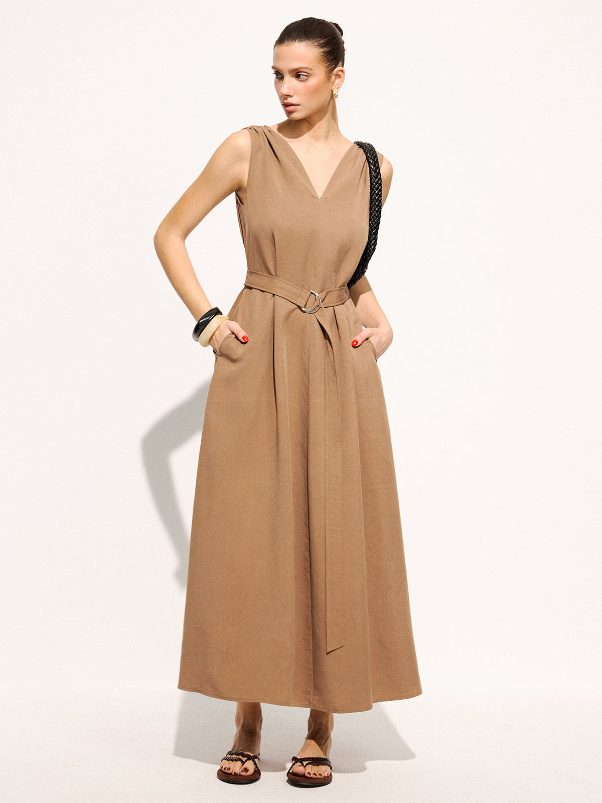 Sleeveless Belted Pocketed Maxi Dress