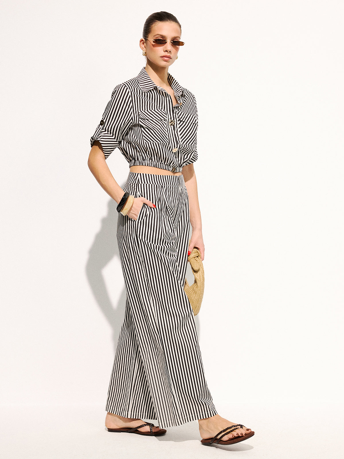 Ensemble chemise courte rayée et pantalon ample