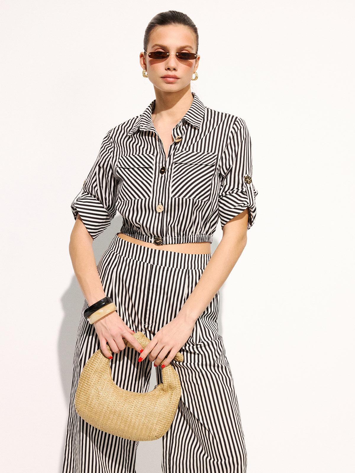 Ensemble chemise courte rayée et pantalon ample
