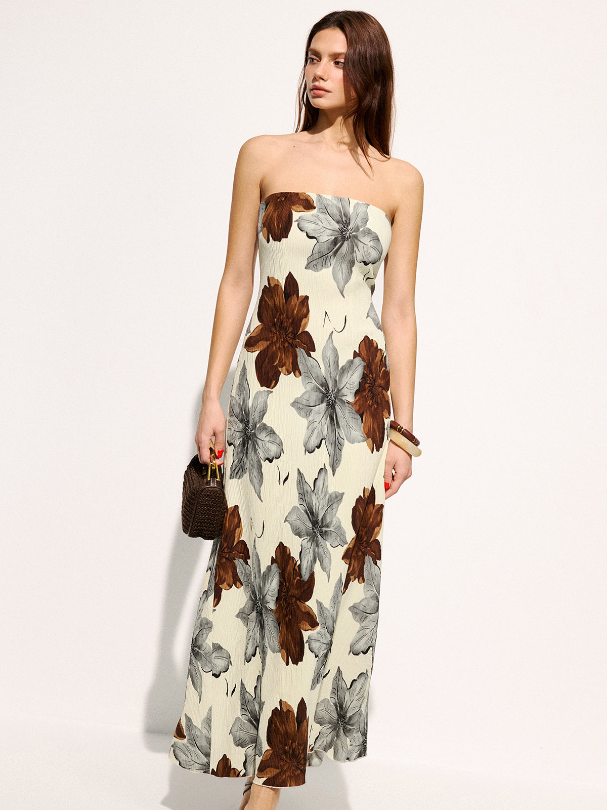 Robe longue bustier à imprimé fleuri