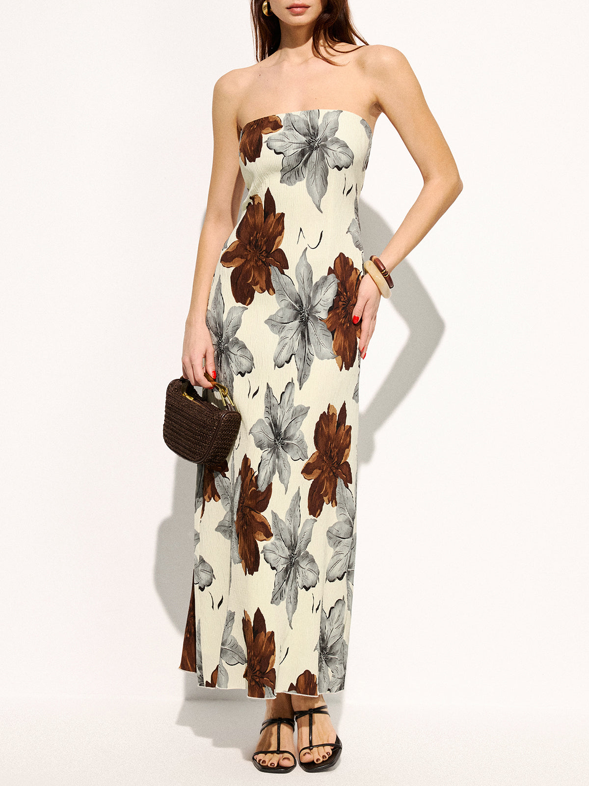 Robe longue bustier à imprimé fleuri