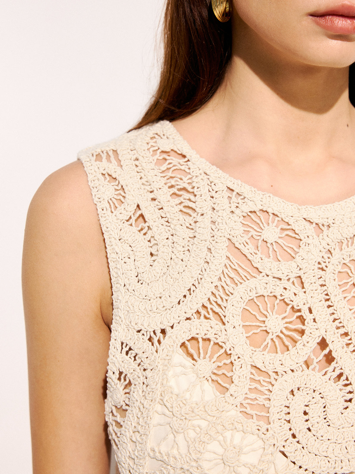 Crochet Lace Sleeveless Top & Midi Skirt Set