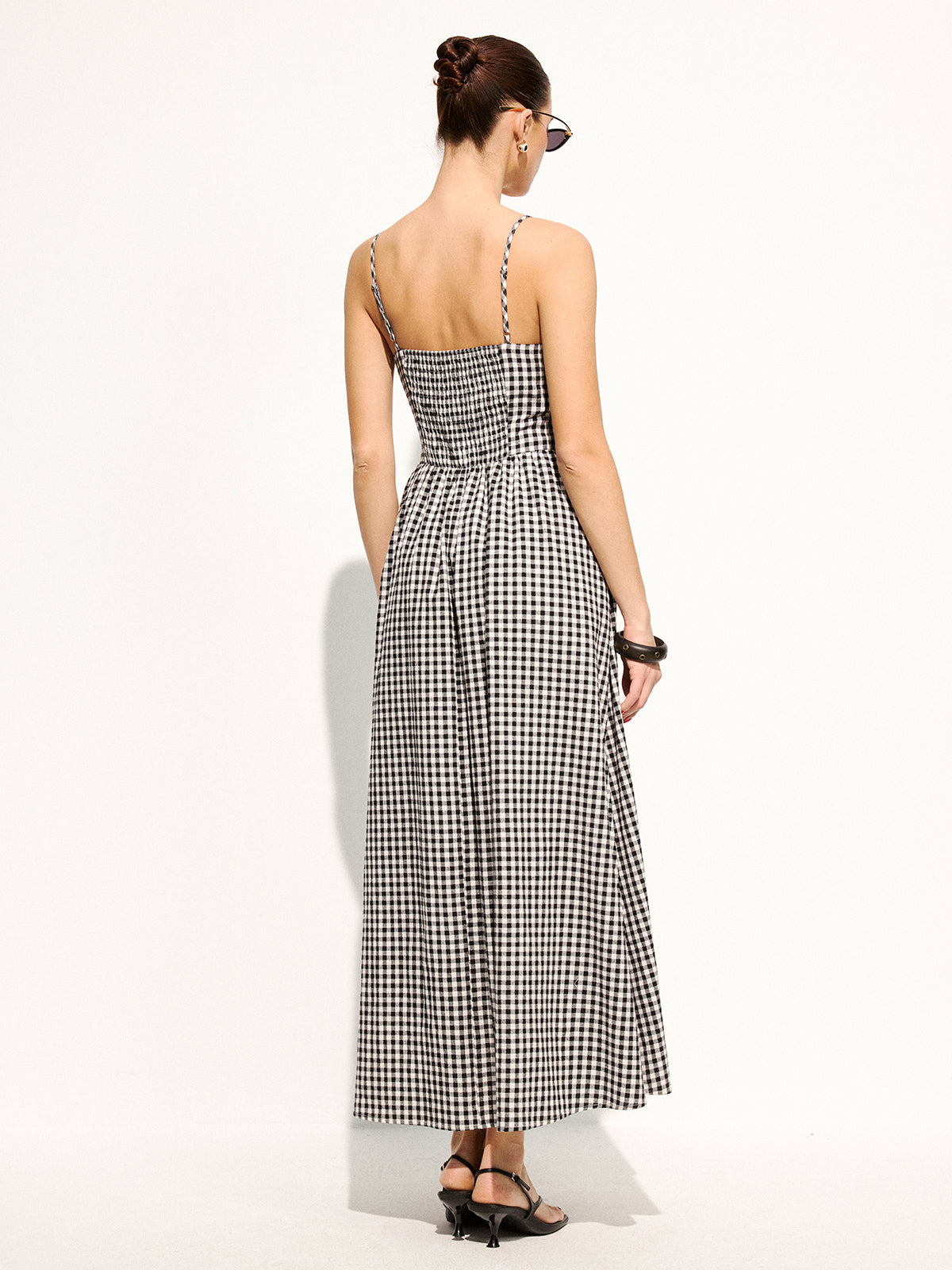 Gingham Cotton Lace Trim Cami Midi Dress