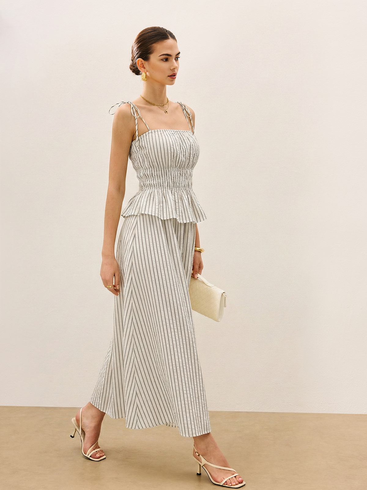 Striped Peplum Cami Top & Wide-Leg Pants Set