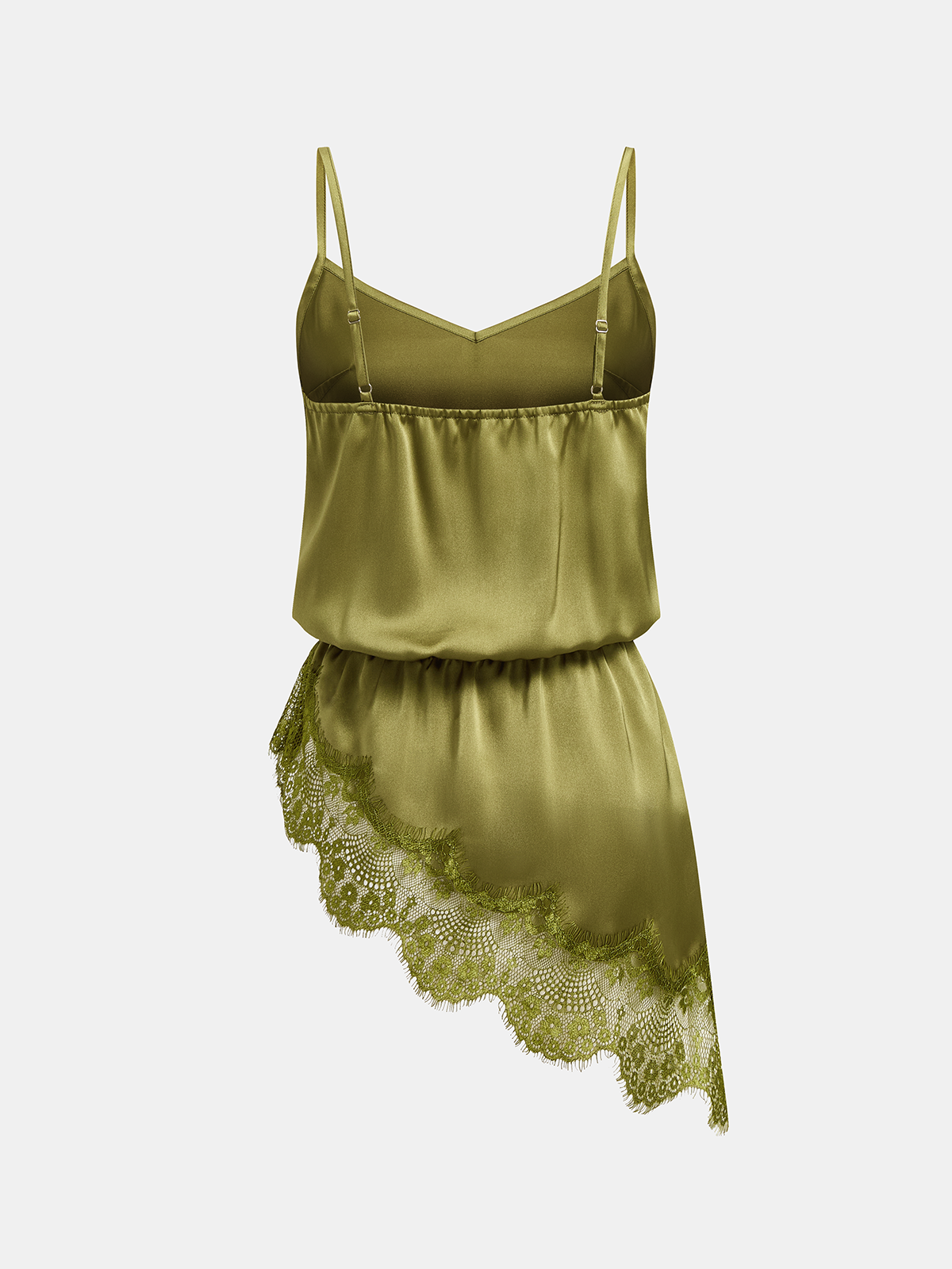 Lace Trim Asymmetrical Hem Satin Cami Top