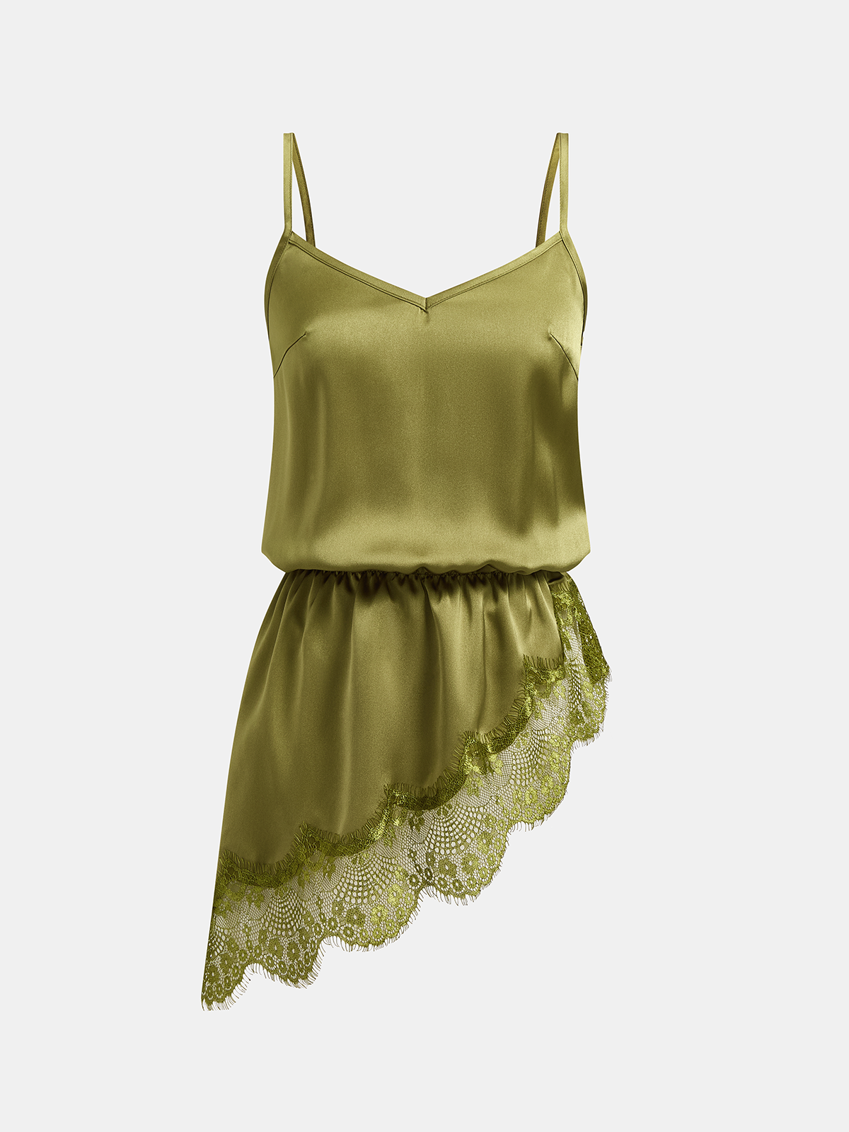 Lace Trim Asymmetrical Hem Satin Cami Top