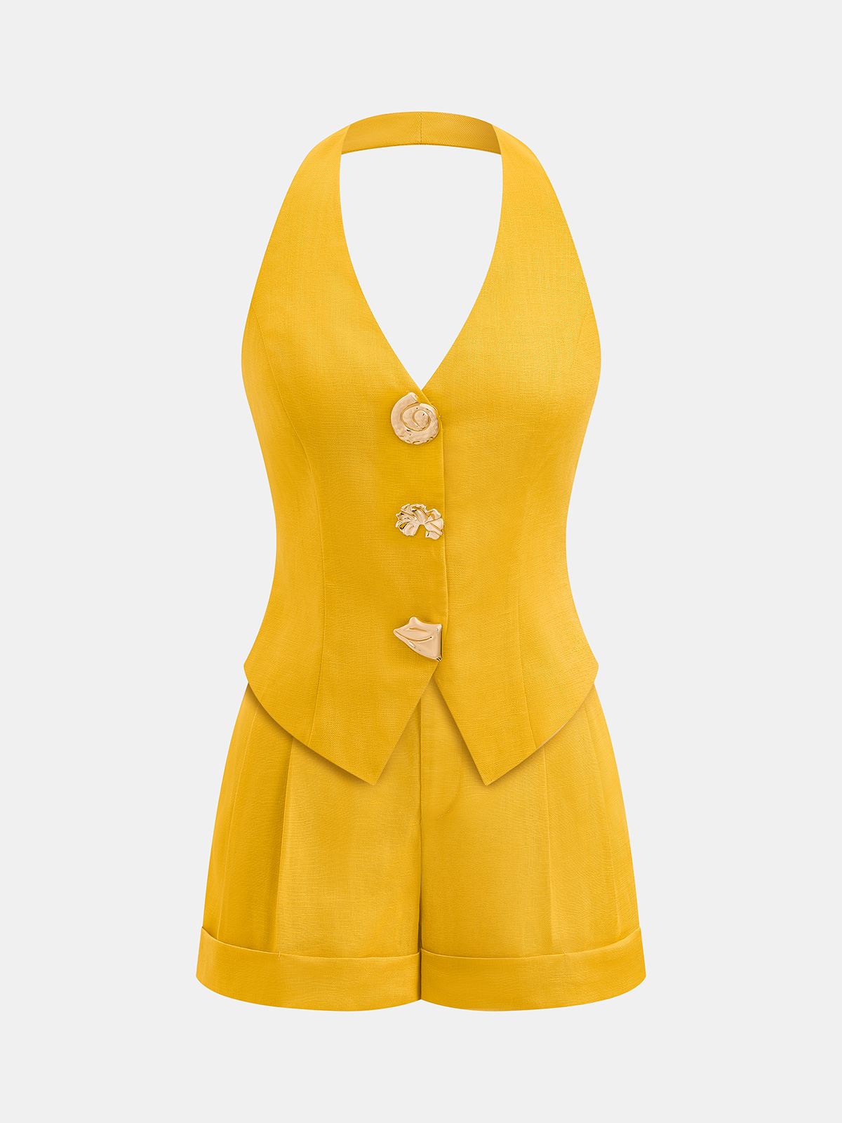 Leinenmischgewebe-Neckholder-Top und Shorts-Set