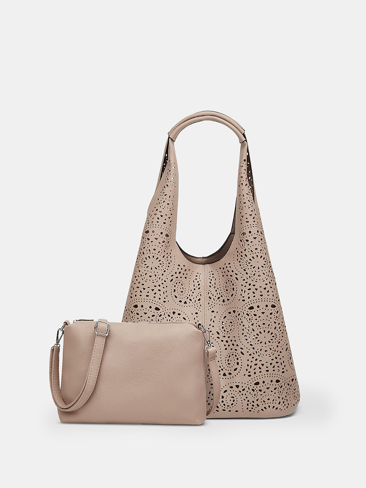 Perforated Floral Large Hobo Bag