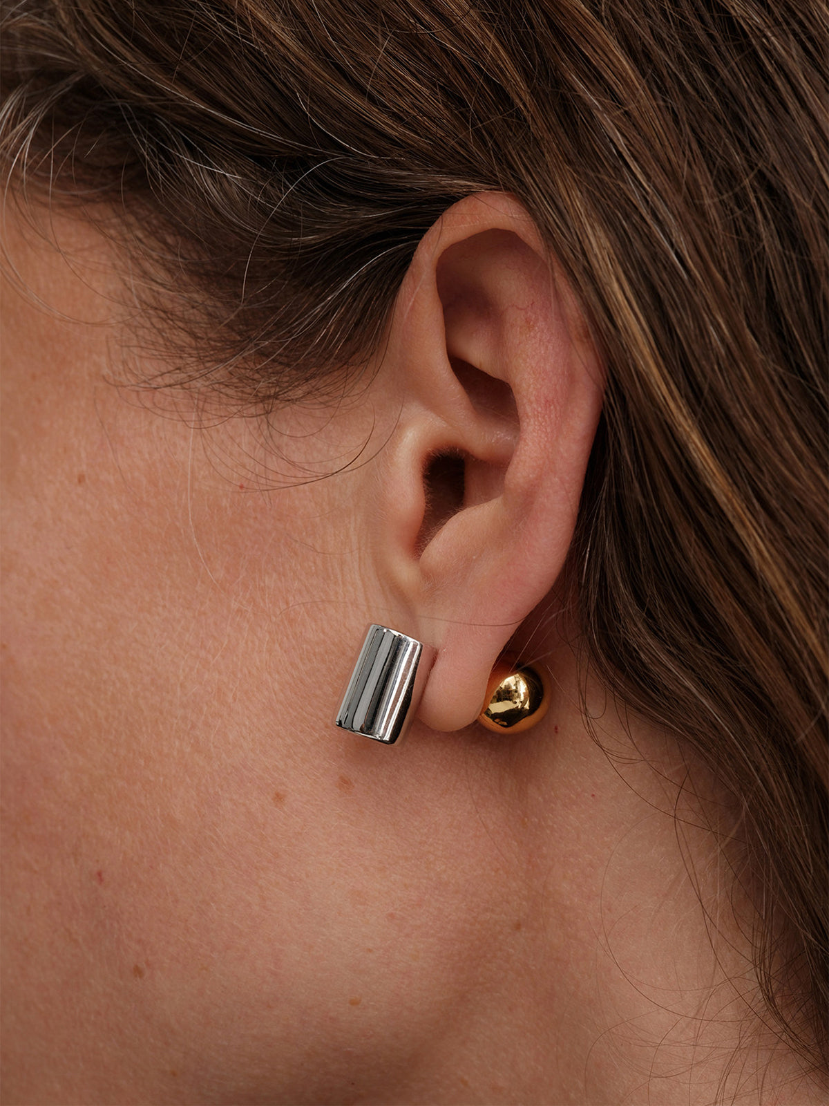 Two-Tone Cylinder Ball Stud Earrings