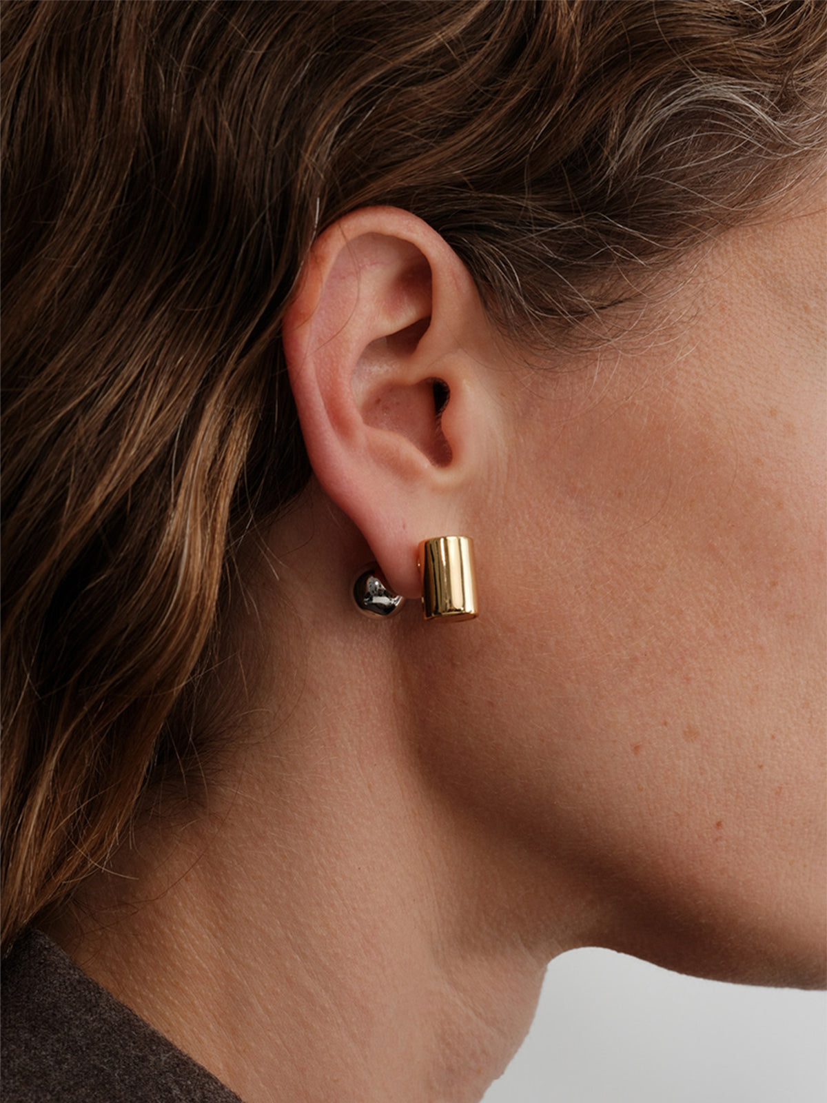 Two-Tone Cylinder Ball Stud Earrings