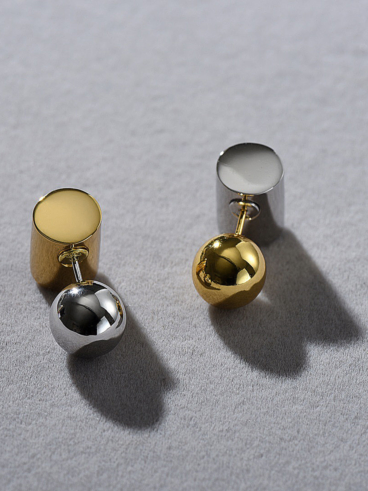 Two-Tone Cylinder Ball Stud Earrings